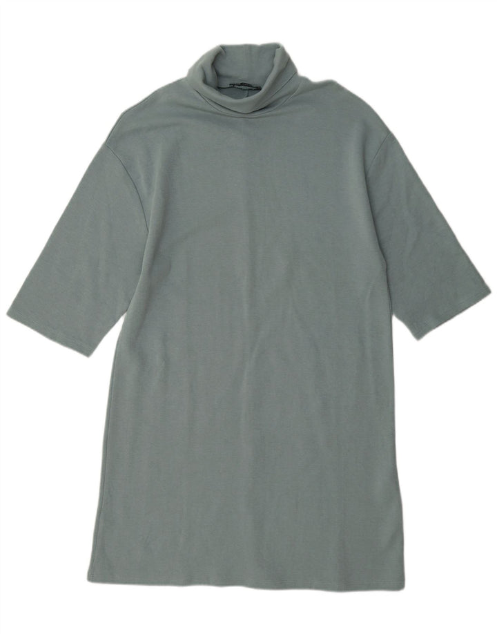Vestido feminino Zara manga 1/2 manga UK 14 algodão azul médio