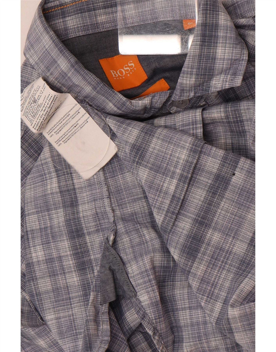 Camisa masculina Hugo Boss manga curta slim fit algodão xadrez azul médio