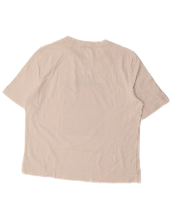 Camiseta feminina com estampa grande Zara UK 10 pequeno bloco colorido branco