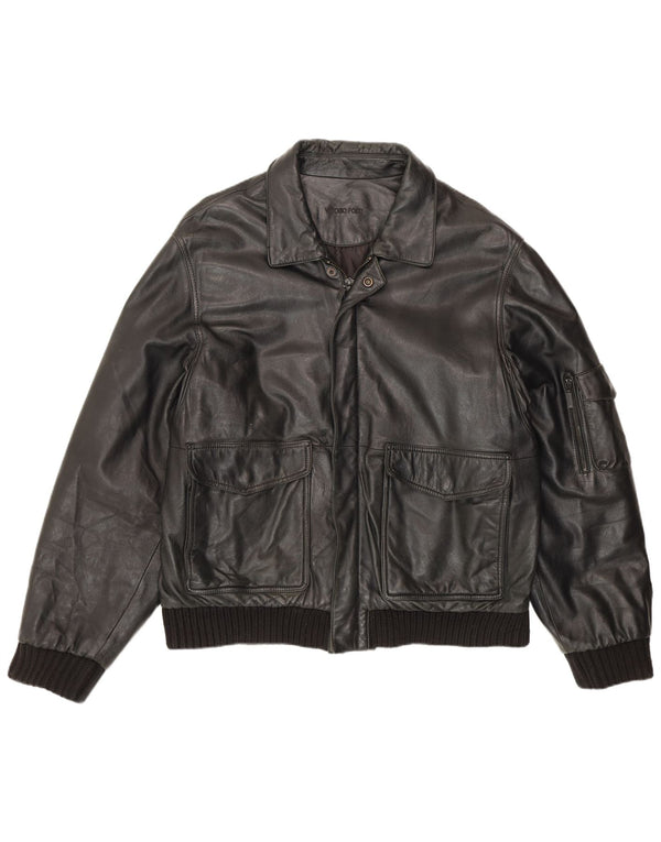 Jaqueta bomber masculina de couro Vittorio Forti IT 50 grande preta