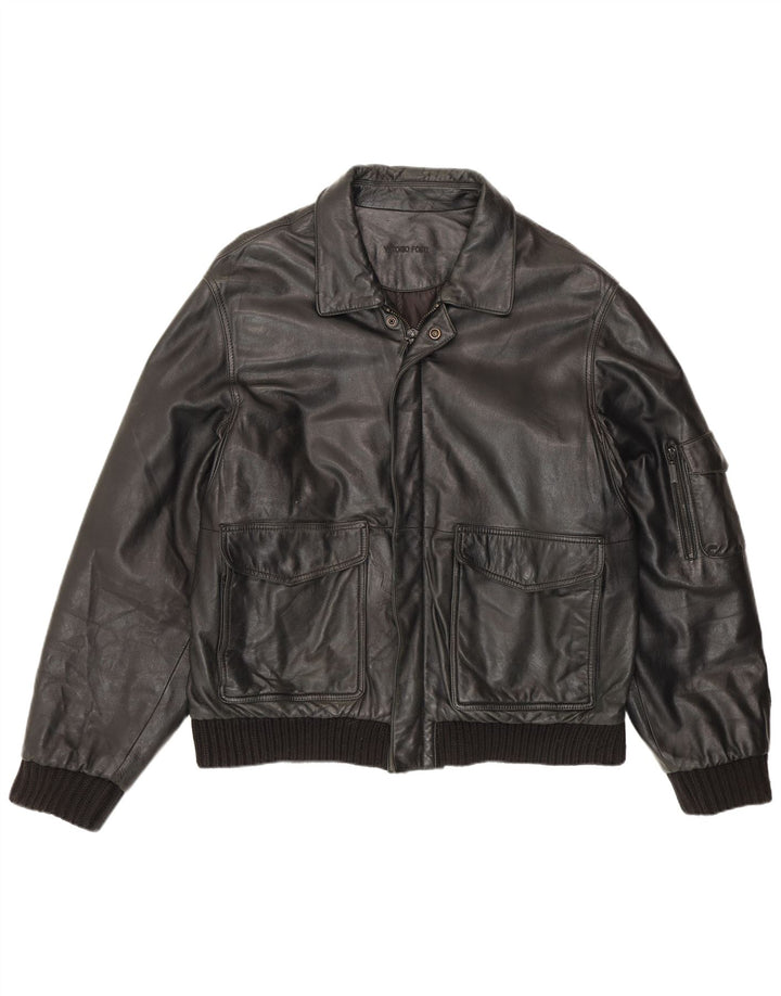 Jaqueta bomber masculina de couro Vittorio Forti IT 50 grande preta