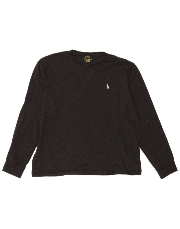 Polo Ralph Lauren Mens Custom Slim Fit Top Manga Longa Grande Algodão Cinza