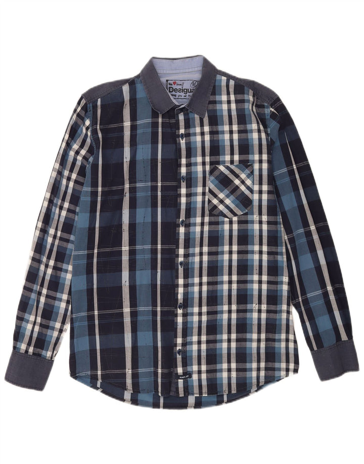 Camisa masculina Desigual média xadrez azul marinho algodão