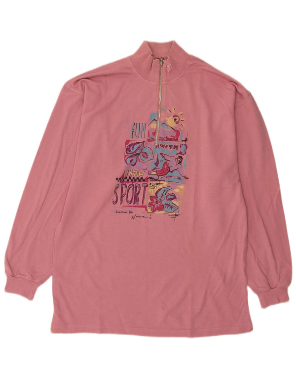 Suéter feminino Maser M com gola e zíper gráfico UK 18 XL algodão rosa