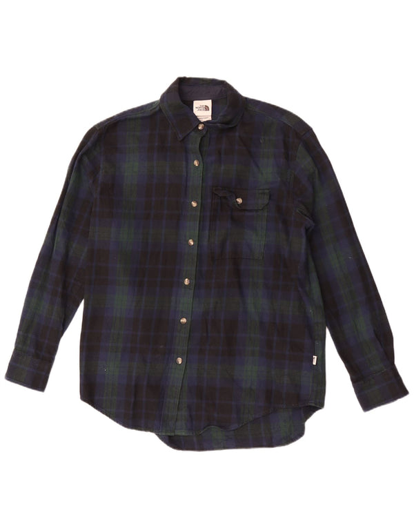 Camisa feminina de flanela grande The North Face Reino Unido 10 pequena xadrez azul marinho