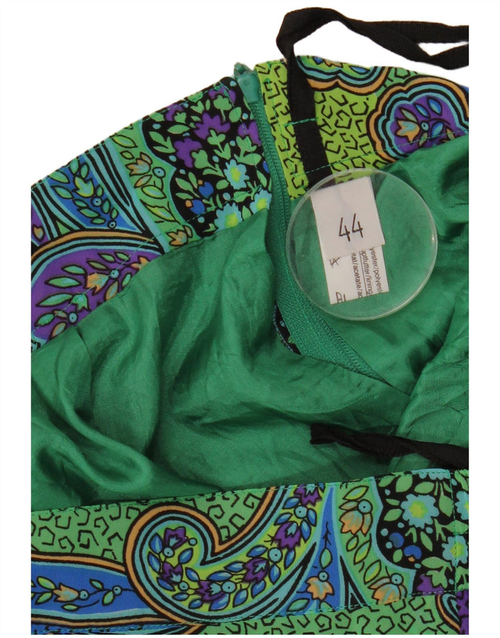 Saia lápis feminina vintage IT 44 médio W34 verde paisley poliéster