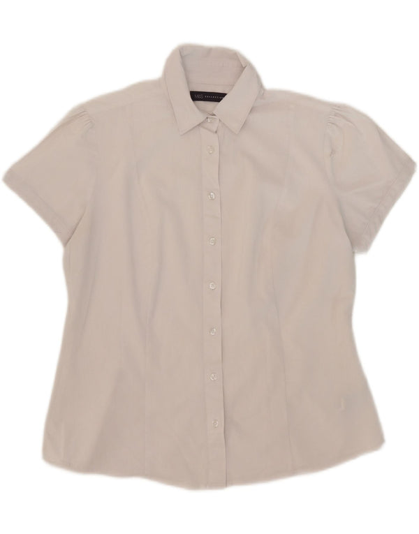 Camisa feminina de manga curta Marks & Spencer Reino Unido 12 algodão branco médio