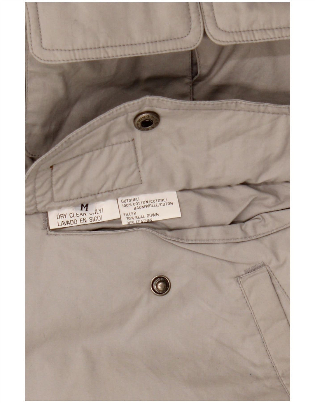Jaqueta acolchoada reversível com capuz masculino vintage Reino Unido 38 algodão cinza médio