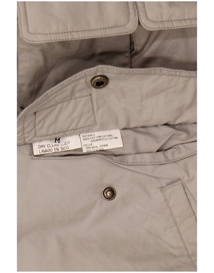 Jaqueta acolchoada reversível com capuz masculino vintage Reino Unido 38 algodão cinza médio