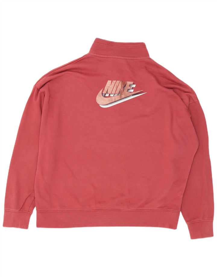 NIKE feminino oversized gráfico zip pescoço moletom jumper UK 16 grande vermelho