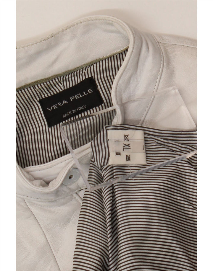 Jaqueta de couro vintage feminina UK 18 XL em couro branco