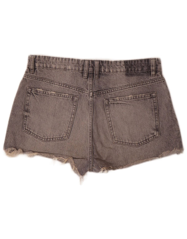 Zara Shorts jeans feminino desgastado UE 42 grande W32 algodão cinza