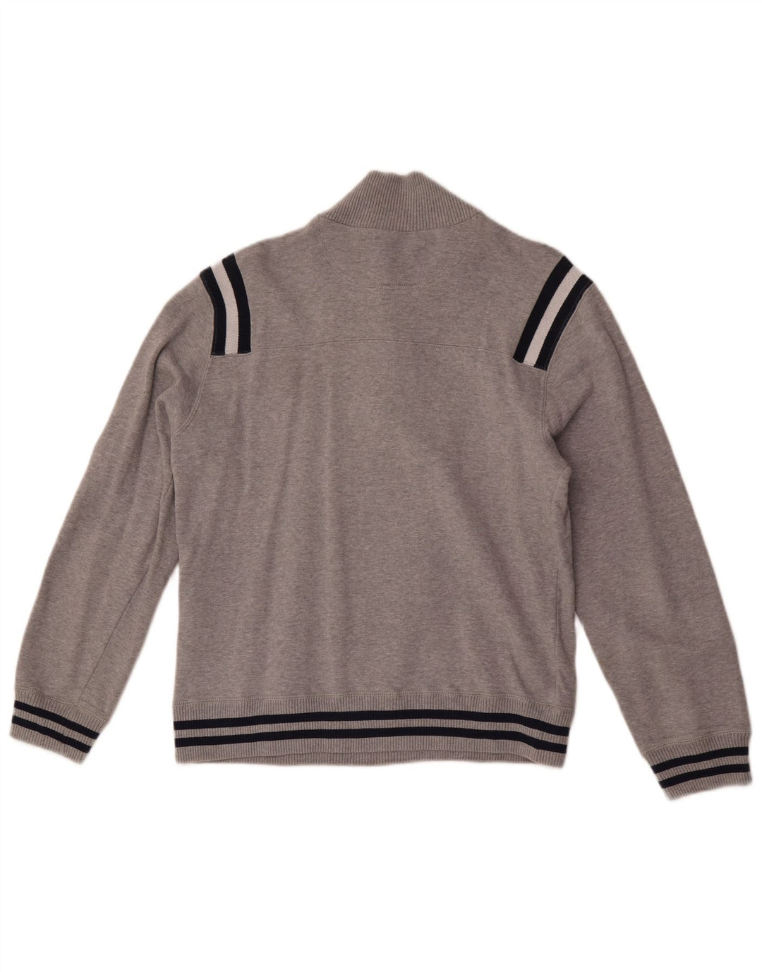Suéter feminino Champion com gola e zíper UK 12 bloco colorido cinza médio