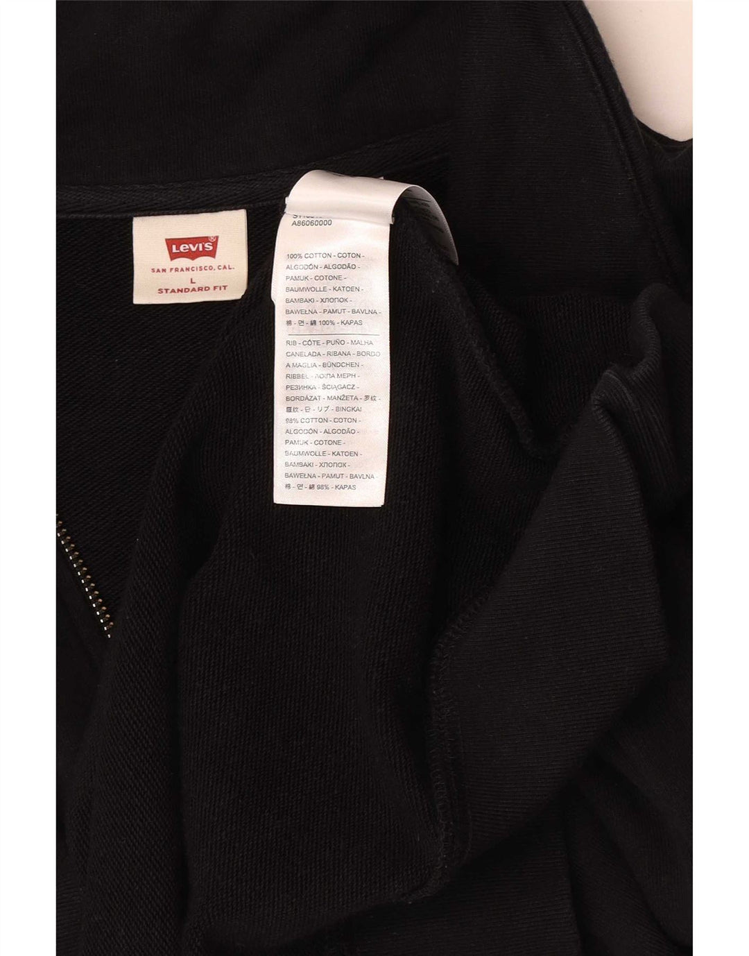 Moletom masculino Levi's com zíper padrão e gola grande de algodão preto