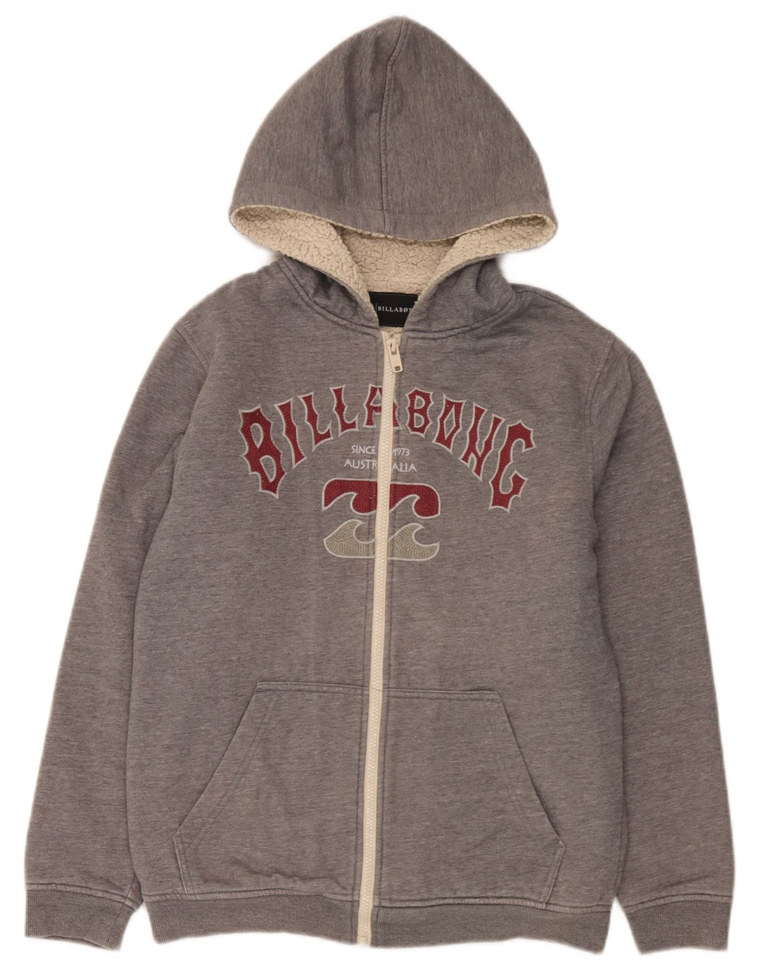 Suéter Billabong Boys com capuz e zíper gráfico 15-16 anos cinza poliéster