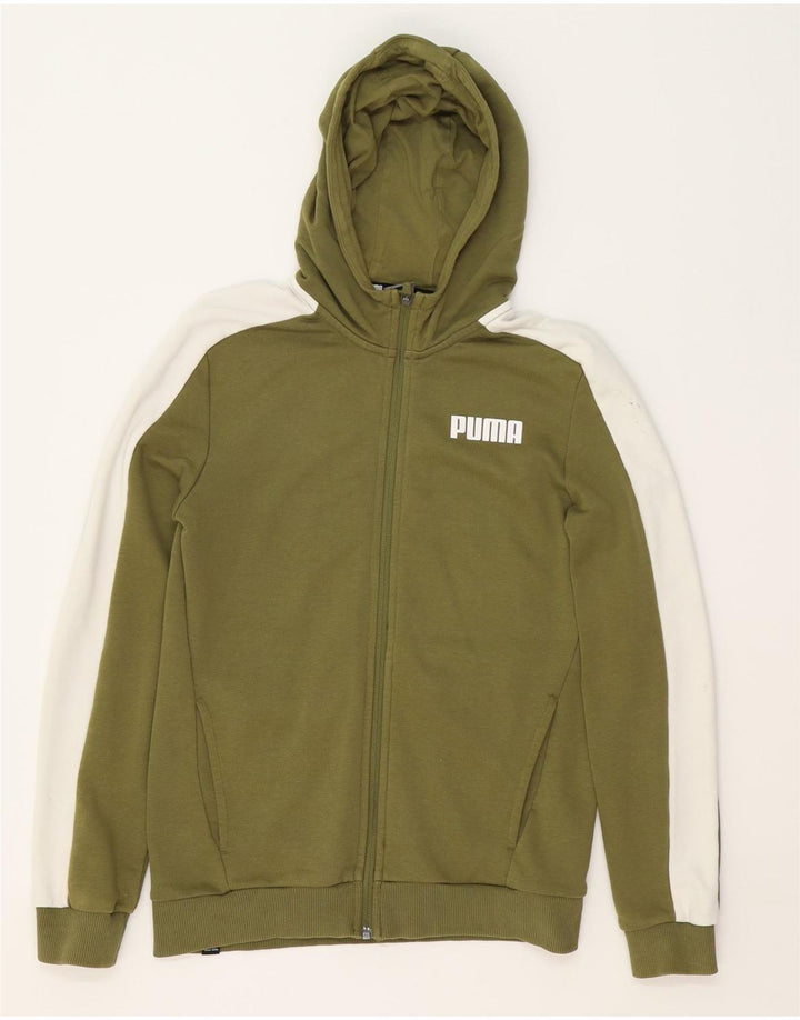 PUMA Boys Zip Hoodie Sweater 13-14 Years XL  Green Colourblock Vintage Puma and Second-Hand Puma from Messina Hembry 