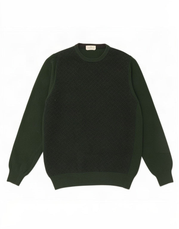 Suéter masculino Brooksfield com gola redonda IT 54 lã geométrica verde médio