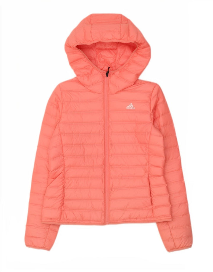 Jaqueta acolchoada com capuz feminina Adidas UK 12/14 poliéster rosa médio