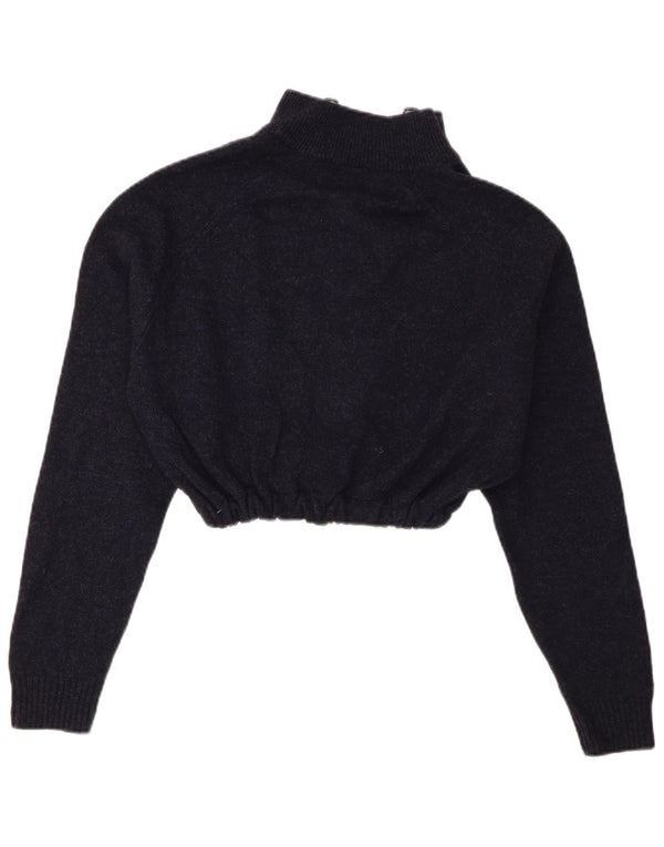 Suéter feminino Marks & Spencer com gola e zíper curto Reino Unido 14 médio azul marinho