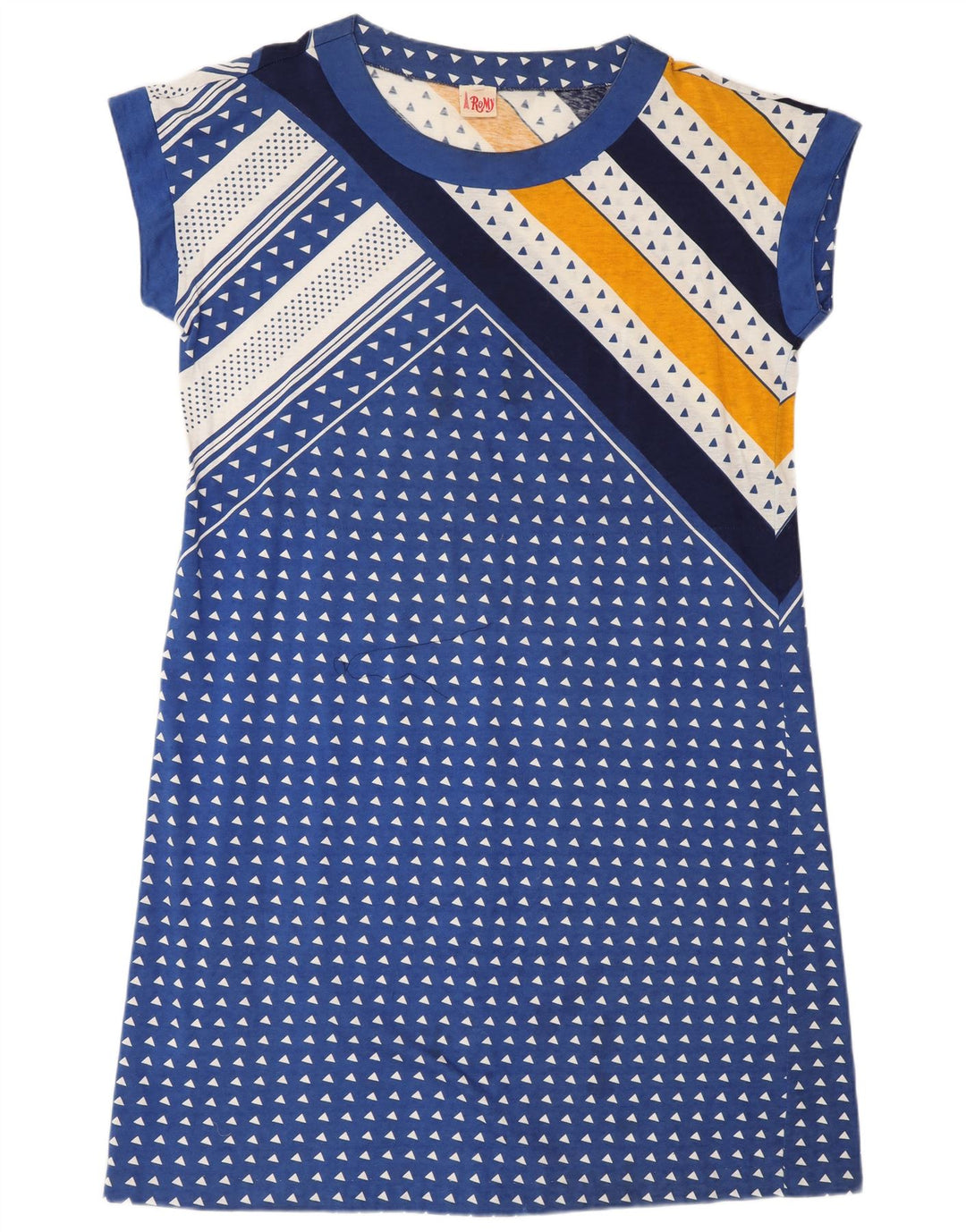 Vestido camiseta feminino Romy UK 18 XL azul geométrico poliamida