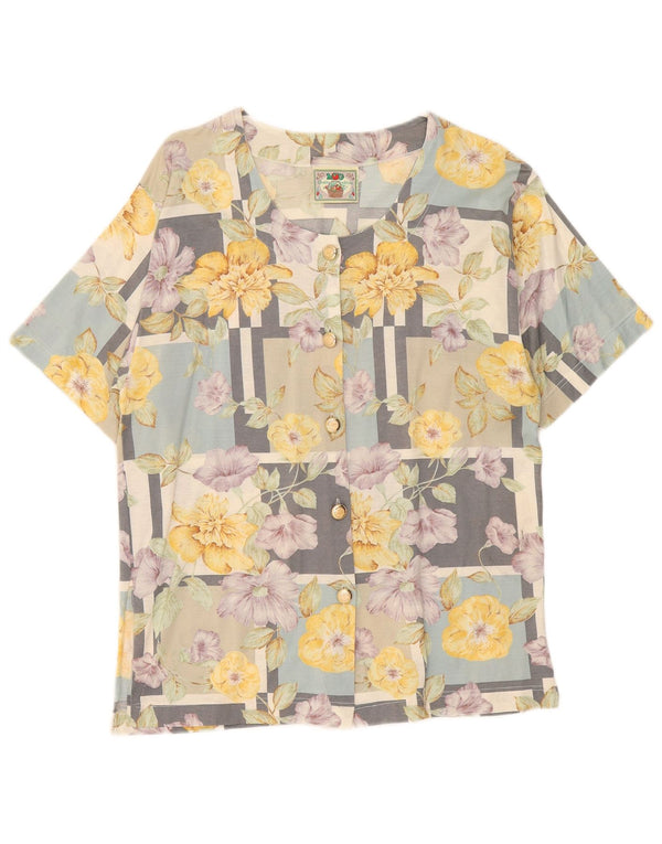 Blusa feminina vintage manga curta IT 46 grande floral multicolorida