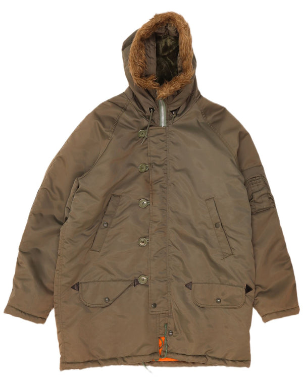 Jaqueta Parka masculina vintage com capuz IT 52 XL Khaki Poliamida