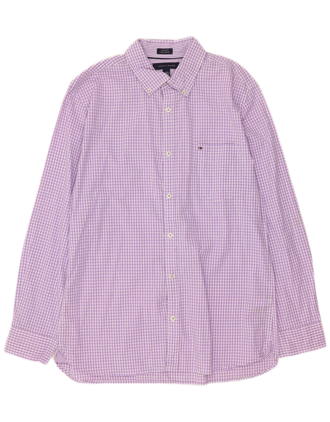Camisa masculina Tommy Hilfiger de ajuste personalizado grande roxo algodão guingão