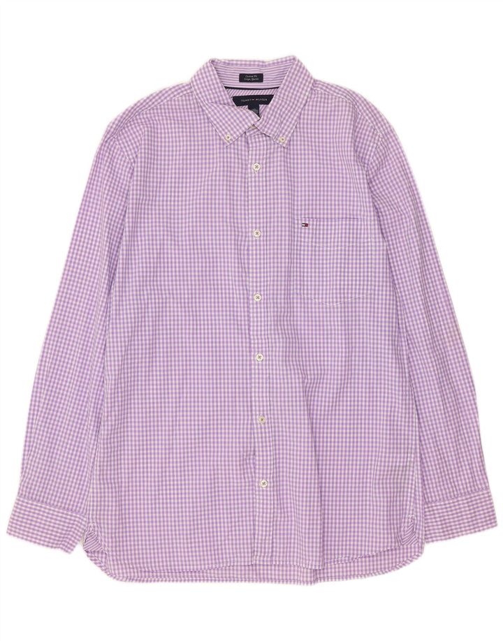 Camisa masculina Tommy Hilfiger de ajuste personalizado grande roxo algodão guingão
