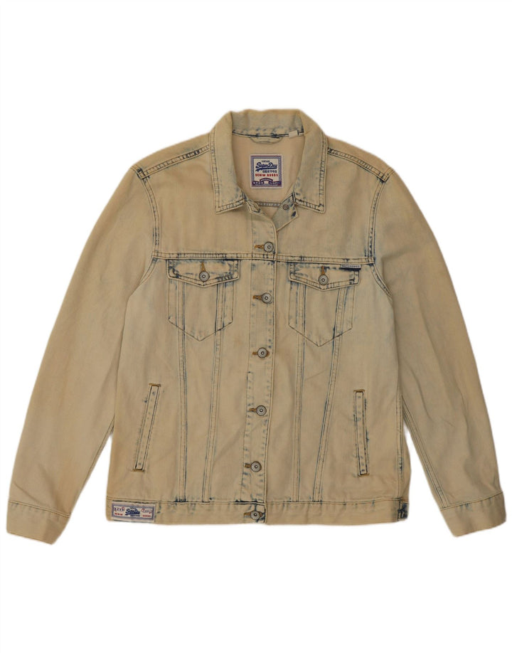 Jaqueta jeans feminina SUPERDRY Reino Unido 10 algodão bege pequeno