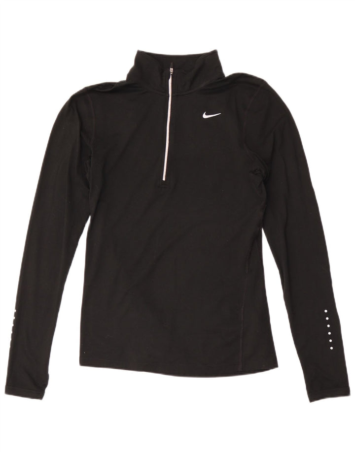 Nike Womens Dri Fit Zip Neck Pullover Treino Top Reino Unido 10 Pequeno Preto