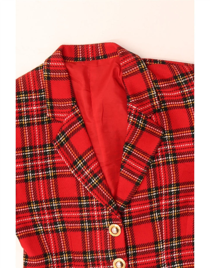 Jaqueta blazer vintage feminina com 3 botões Reino Unido 14 xadrez vermelho médio