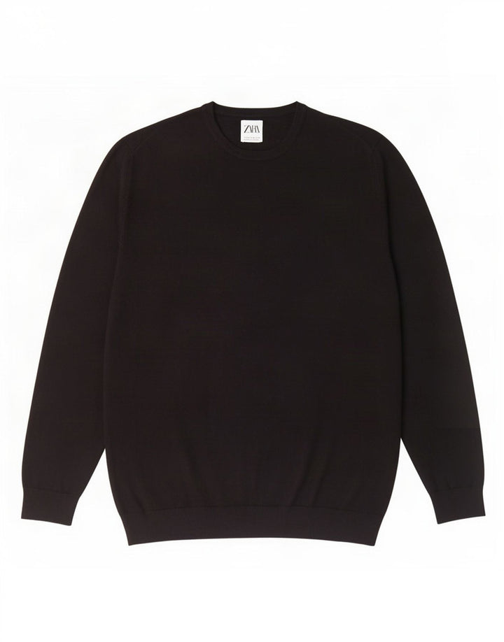 Zara Suéter masculino com gola redonda, preto médio