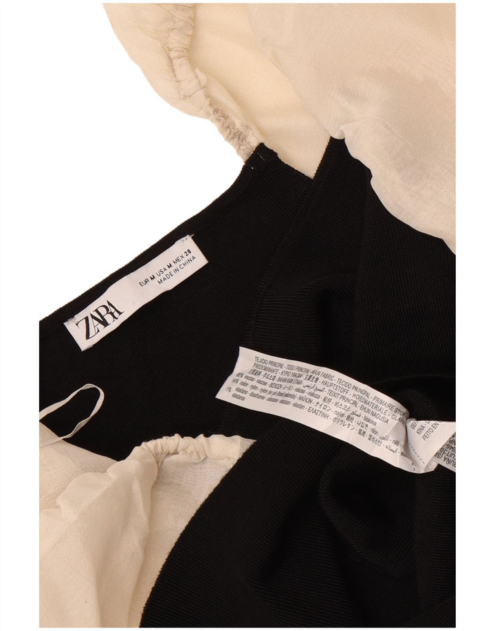 Zara Top curto feminino de manga comprida Reino Unido 12 bloco colorido preto médio