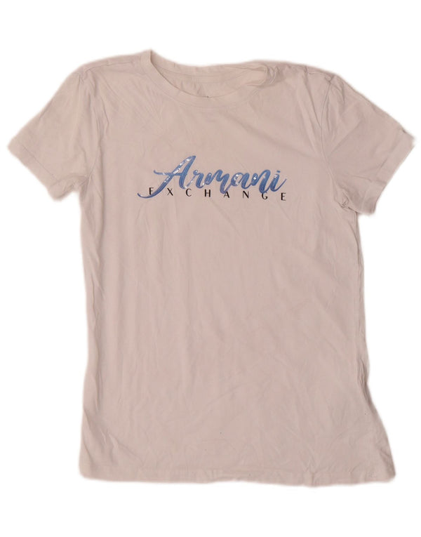 Camiseta feminina gráfica Armani Exchange Top UK 6 XS algodão branco