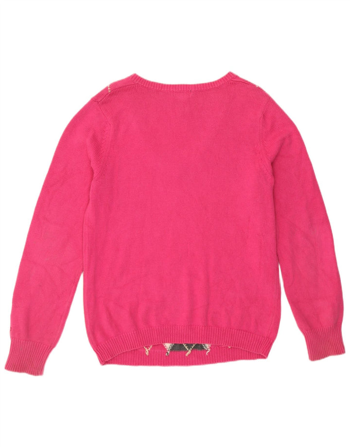 Suéter feminino Izod com decote em V médio rosa Argyle/algodão diamante