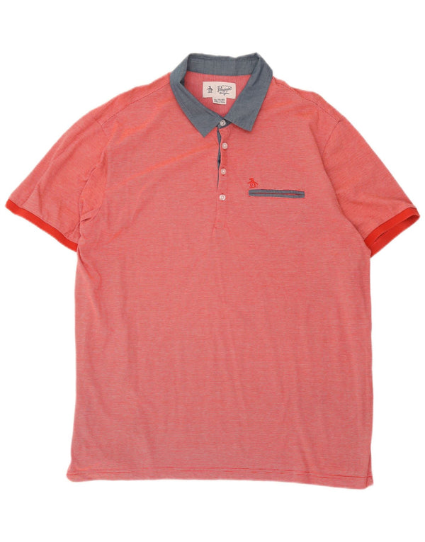 Camisa pólo masculina Penguin XL risca de giz vermelha