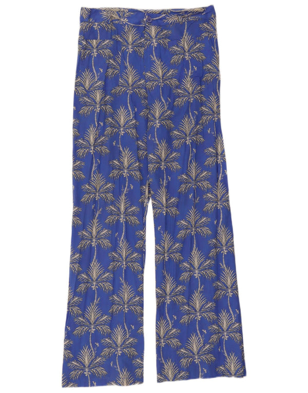 Zara Calça feminina casual de perna larga médio W28 L30 azul floral algodão