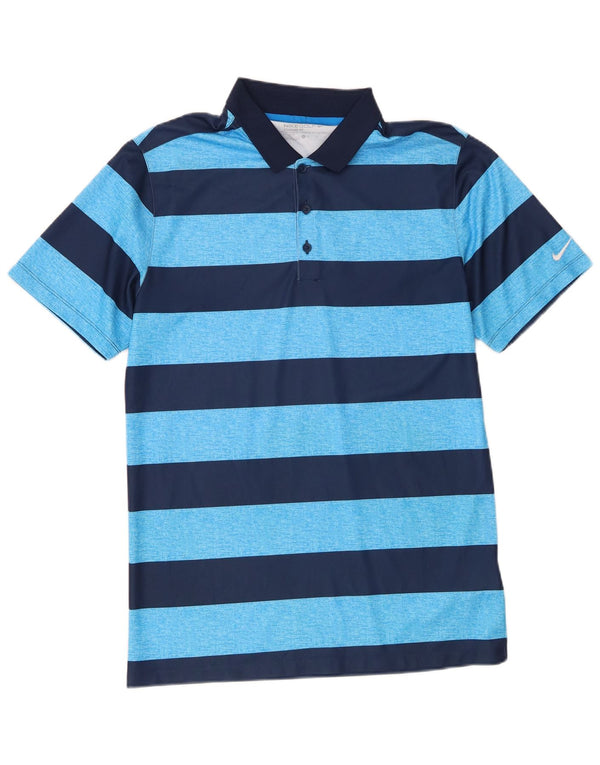 Camisa polo masculina Nike Dri Fit Standard pequena listrada azul de poliéster