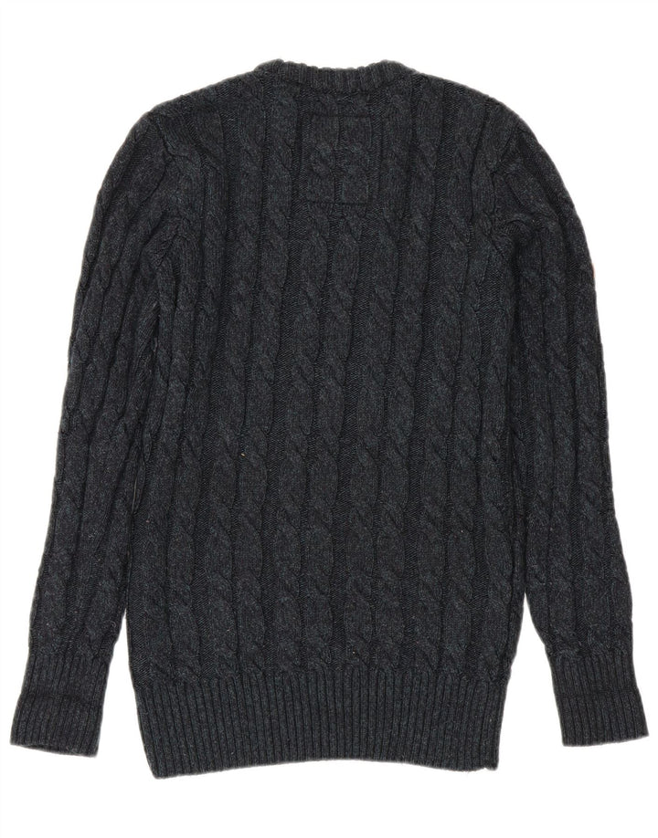 Suéter masculino Superdry com gola redonda e pequeno acrílico azul marinho
