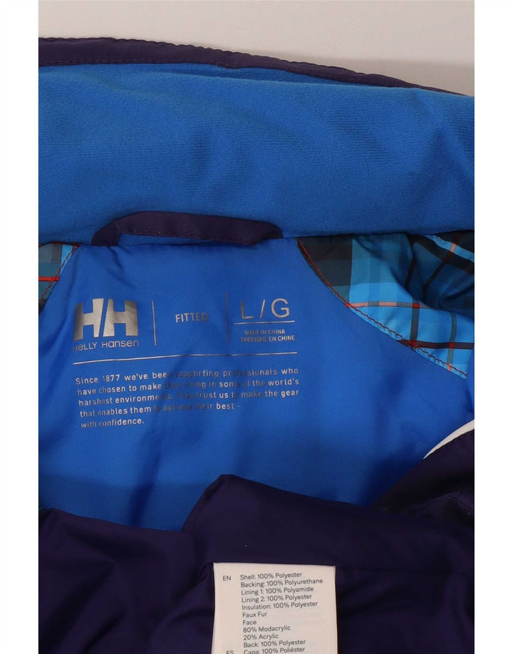 Jaqueta de esqui com capuz feminino Helly Hansen UK 14 grande poliéster roxo