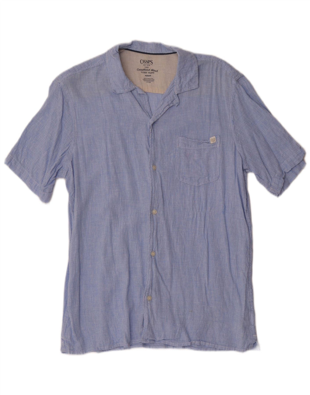 Camisa masculina de manga curta Chaps, linho houndstooth azul médio