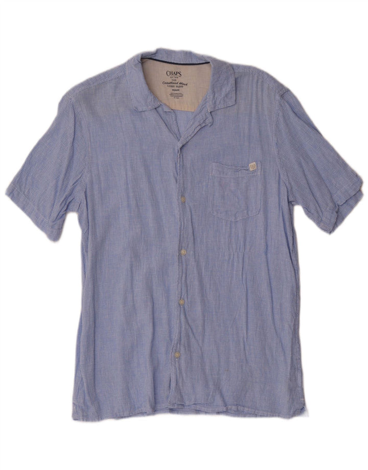 Camisa masculina de manga curta Chaps, linho houndstooth azul médio