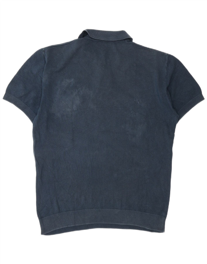 Zara Suéter masculino de manga curta com gola polo, azul marinho médio