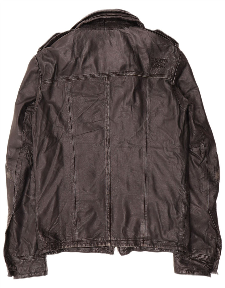 Jaqueta de couro militar masculina Superdry Reino Unido 36 couro preto pequeno