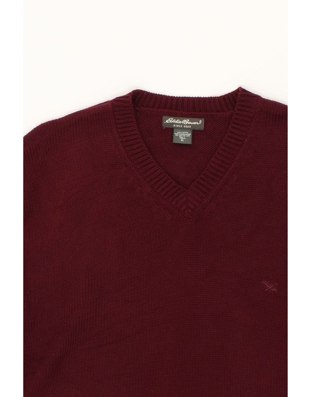 EDDIE BAUER Mens Tall V-Neck Jumper Sweater XL Burgundy Cotton Vintage Eddie Bauer and Second-Hand Eddie Bauer from Messina Hembry 
