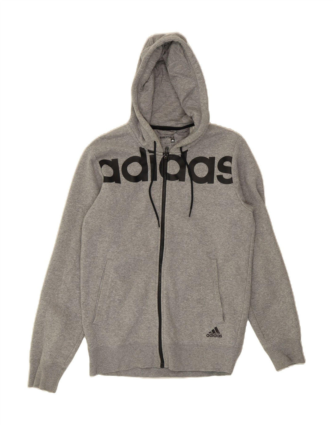 ADIDAS Suéter masculino com capuz e zíper gráfico pequeno cinza algodão