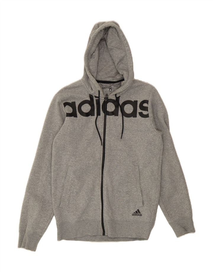 ADIDAS Suéter masculino com capuz e zíper gráfico pequeno cinza algodão