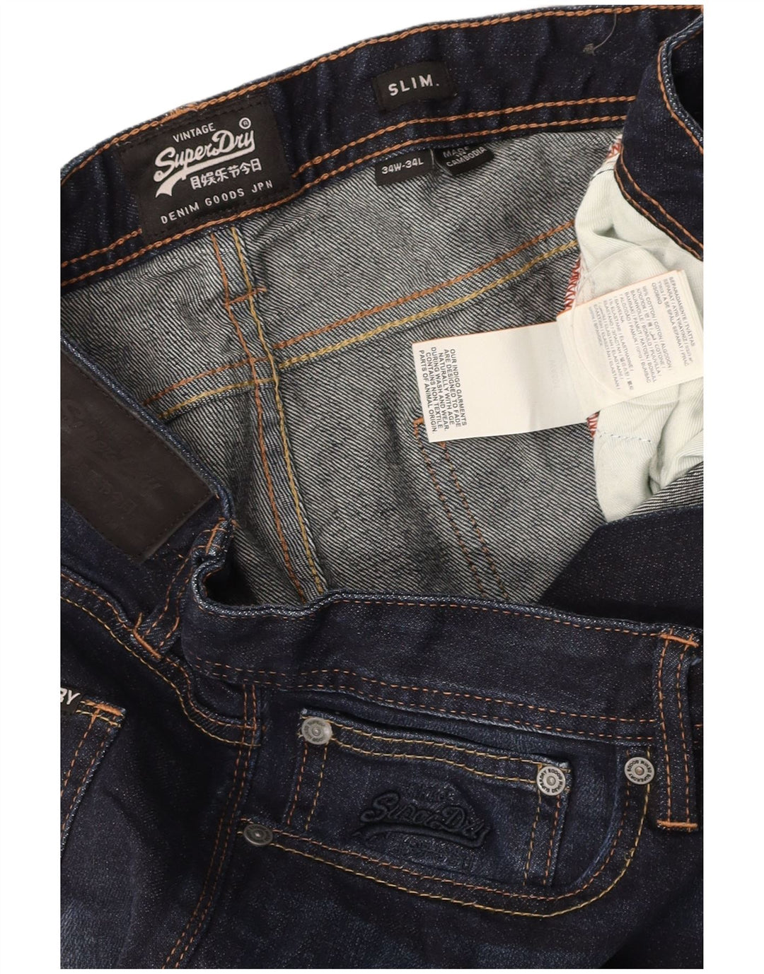 Jeans slim masculino SUPERDRY W34 L34 algodão azul marinho