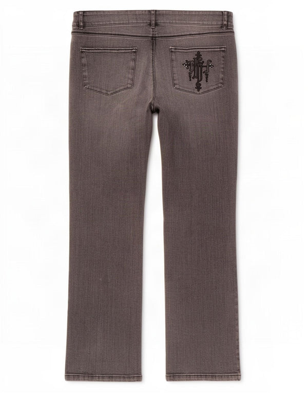 Jeans retos femininos Trussardi W34 L32 algodão cinza
