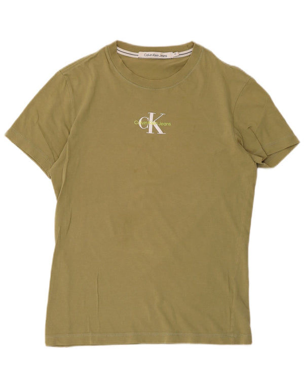 Camiseta feminina Calvin Klein Jeans com estampa gráfica UK 6 XS algodão cáqui